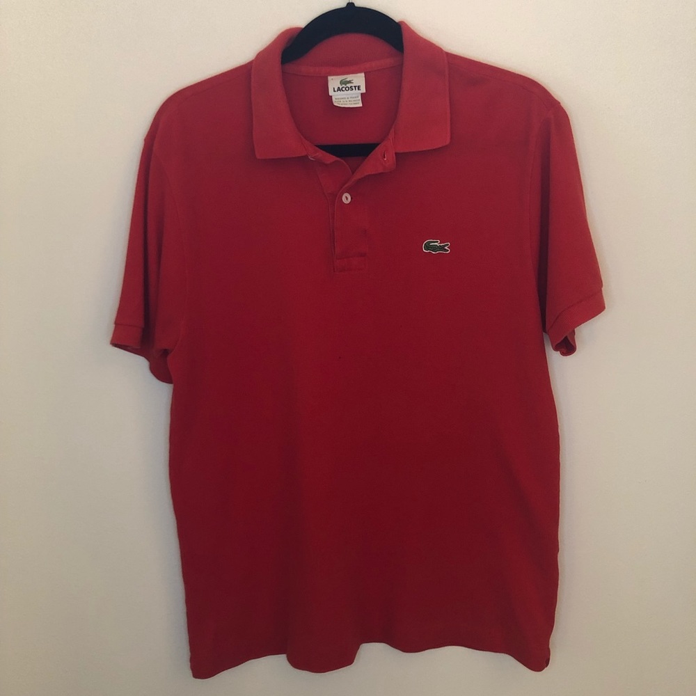 Lacoste Polo Men’s Size 4 Small Red Orange Short Sleeve Collar Shirt Two Button